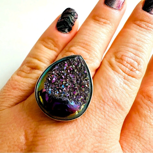 Sajen Druzy Oil Slick 925 Sterling Silver Adjustable Ring - Picture 4 of 7